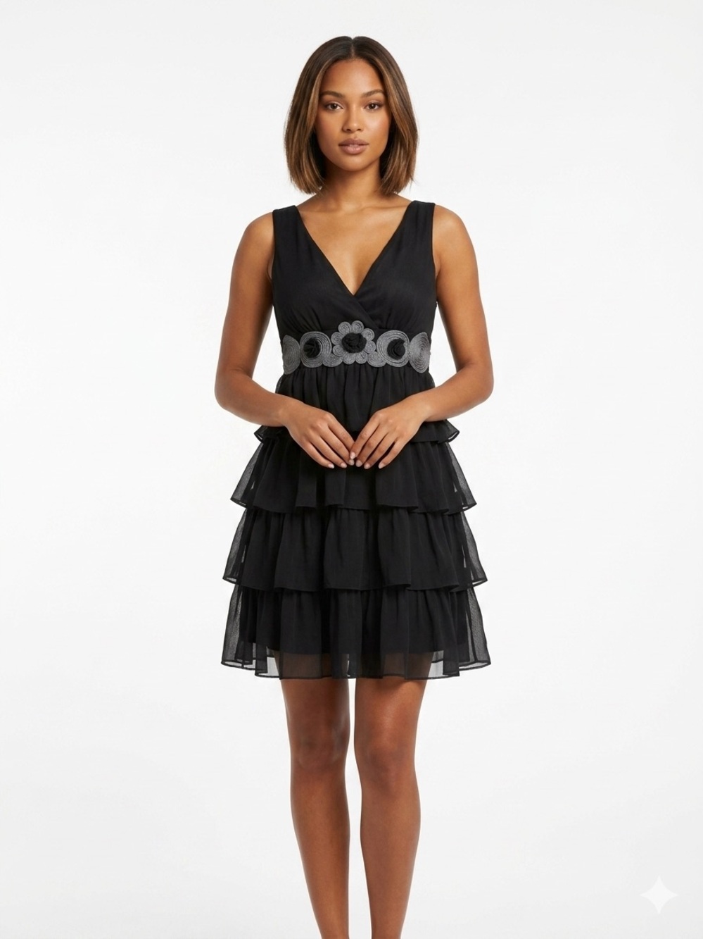 THEME Little Black Dress LBD Tiered Ruffle Small S DDR